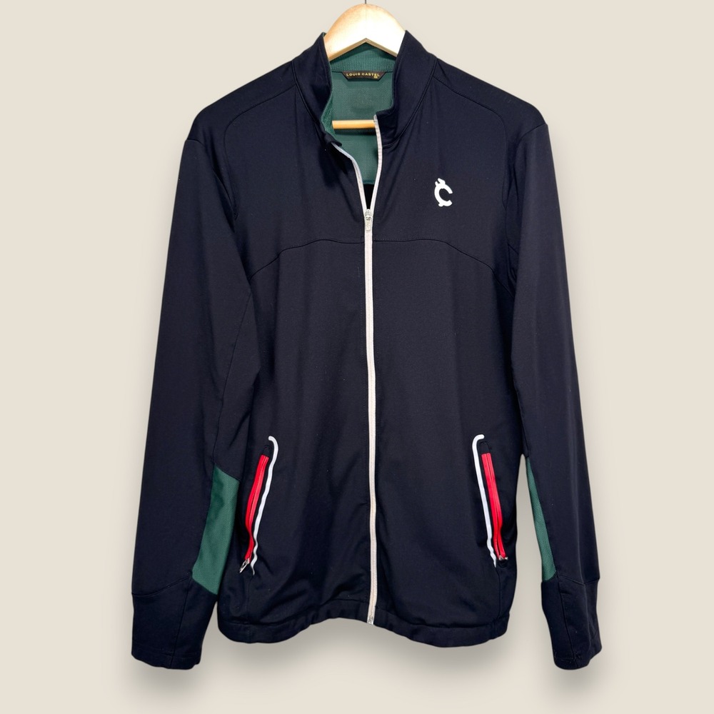 Louis Castel Track Jacket Men 100 Medium Full Zip‎ Black Green Activewear
